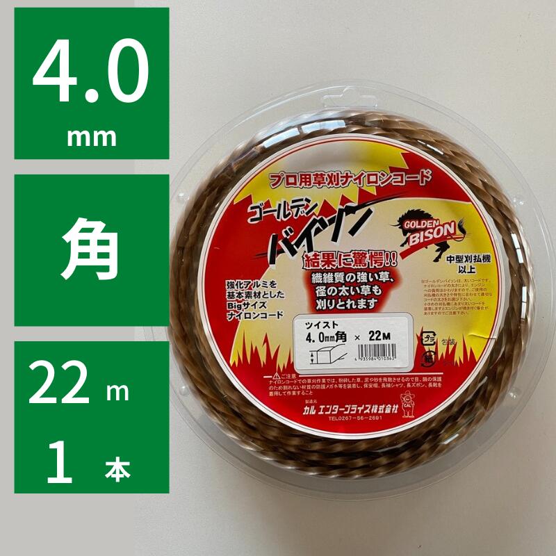 SPゴールデンバイソン カルエンタープライズ スプールパック（巻込式） ゴールデンバイソン 4.0mmツイスト 四角 22m 1本 【96-9】4935984010362