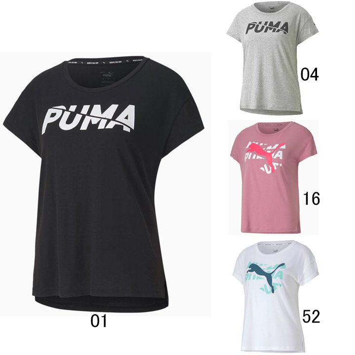 最終処分価格 プーマ PUMA レディース MODERN SPORTS グラフィック ランニング 本物保証! セール 585283 トレーニング 2分袖Tシャツ プラクティスシャツ 売却