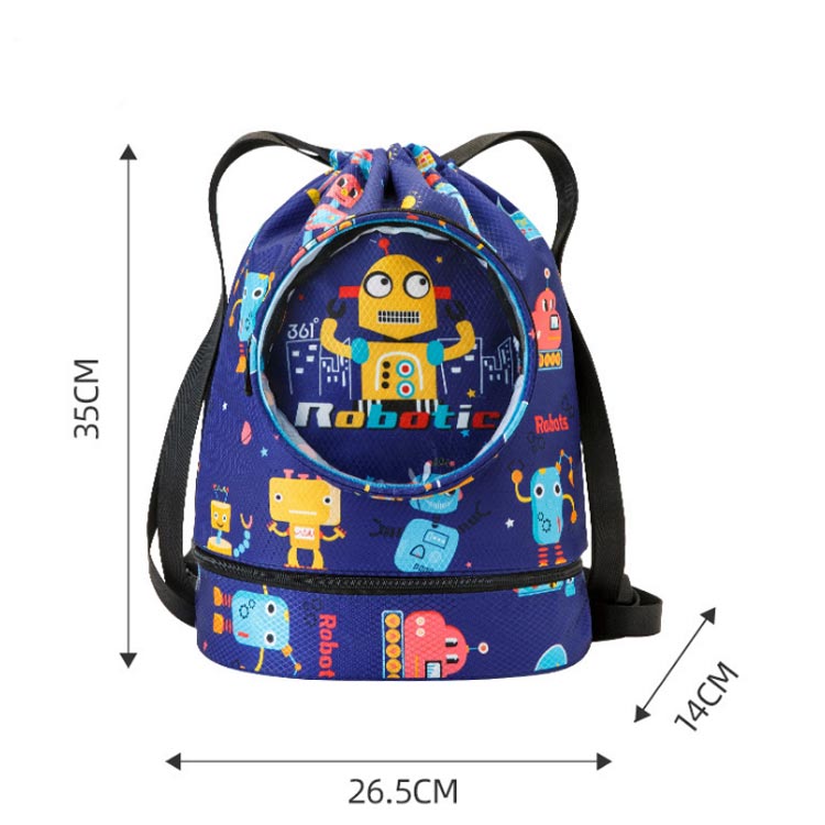 期間限定の激安セール プールバッグ 男の子 プールバック キッズ ナップサック スイムバッグ 2層式 リュック型 ロボット 水泳バッグ ビーチバッグ かっこいい 子供 スイミングバッグ 子ども プール リュック 小学生 中学生 男子 ブルー 送料無料 Sferavisia Hr