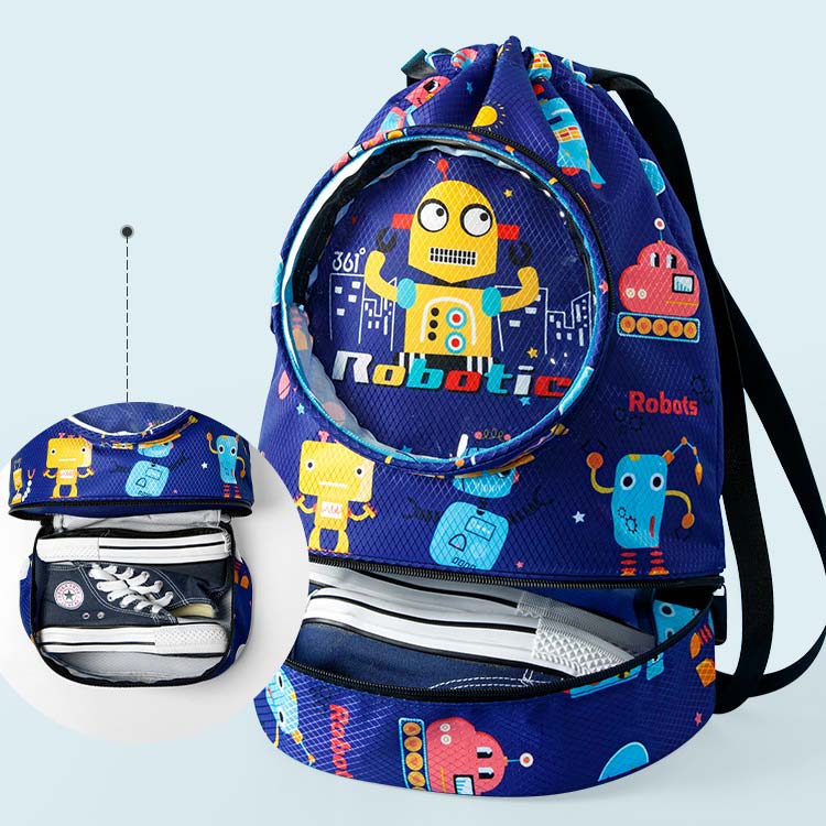 期間限定の激安セール プールバッグ 男の子 プールバック キッズ ナップサック スイムバッグ 2層式 リュック型 ロボット 水泳バッグ ビーチバッグ かっこいい 子供 スイミングバッグ 子ども プール リュック 小学生 中学生 男子 ブルー 送料無料 Sferavisia Hr