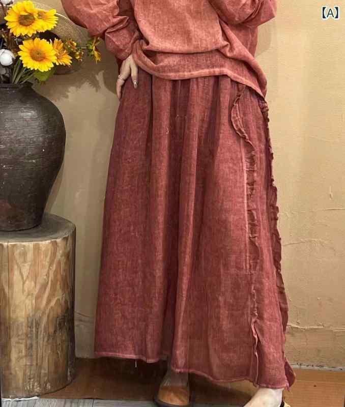 スカート レディース ロング丈 綿麻 ミモレ丈 フレア Aライン ハイウエスト ギャザー 切り替え 体型カバー 大きいサイズ ゆったり ウエストゴム 伸縮性 着痩せ 細見え お腹周り 二の腕カバー ナチュラル シンプル 無地 カジュアル 普段使い 通勤用｜暮らしのお手伝い