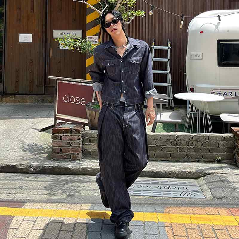 デニムセットアップ メンズ 男性用 上下セット ジャケット ズボン パンツ 春秋用 韓国風 ゆったり カジュアル ストリート系 ウォッシュ加工 ストレートシルエット ゆったりめ 体型カバー 大きいサイズ プラスサイズ 着痩せ 通勤用 通学用 アウトドア ｜暮らしのお手伝い 10,650円