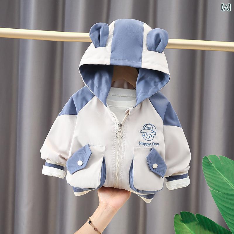 男の子用 コート 春秋 2 子供用 ウインドブレーカー おしゃれ 1歳 ベビー服 トップス アニメーション レジャー フード付き画像
