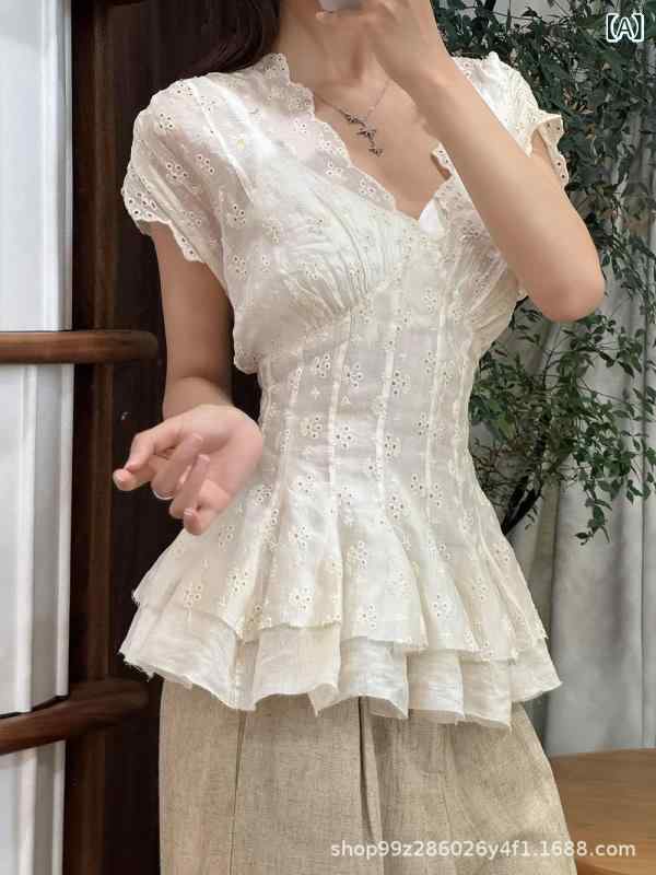 ブラウス レディース トップス シャツ 長袖 Vネック 蕾? レース フリル 荷叶? 切り替え 宮廷風 高級感 上品 大人かわいい きれいめ エレガント クラシカル 体型カバー ゆったり 二の腕カバー 着痩せ 細見え 普段使い 通勤 通学 デート お出か｜暮らしのお手伝い