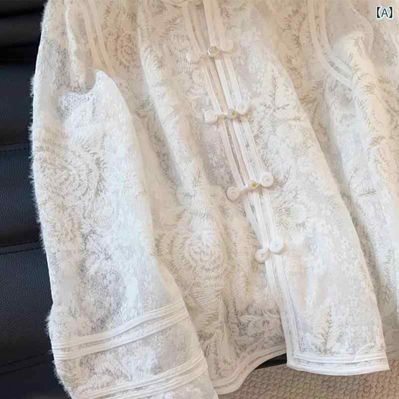ブラウス レディース トップス 春秋 長袖 レース 透け感 刺繍 新中式 チャイナ風 おしゃれ かわいい きれいめ レトロ 切り替え スタンドカラー 長袖シャツ 重ね着 インナー 通気性 肌触りいい 柔らかい 上品 大人 カジュアル ゆったり 体型カバー｜暮らしのお手伝い