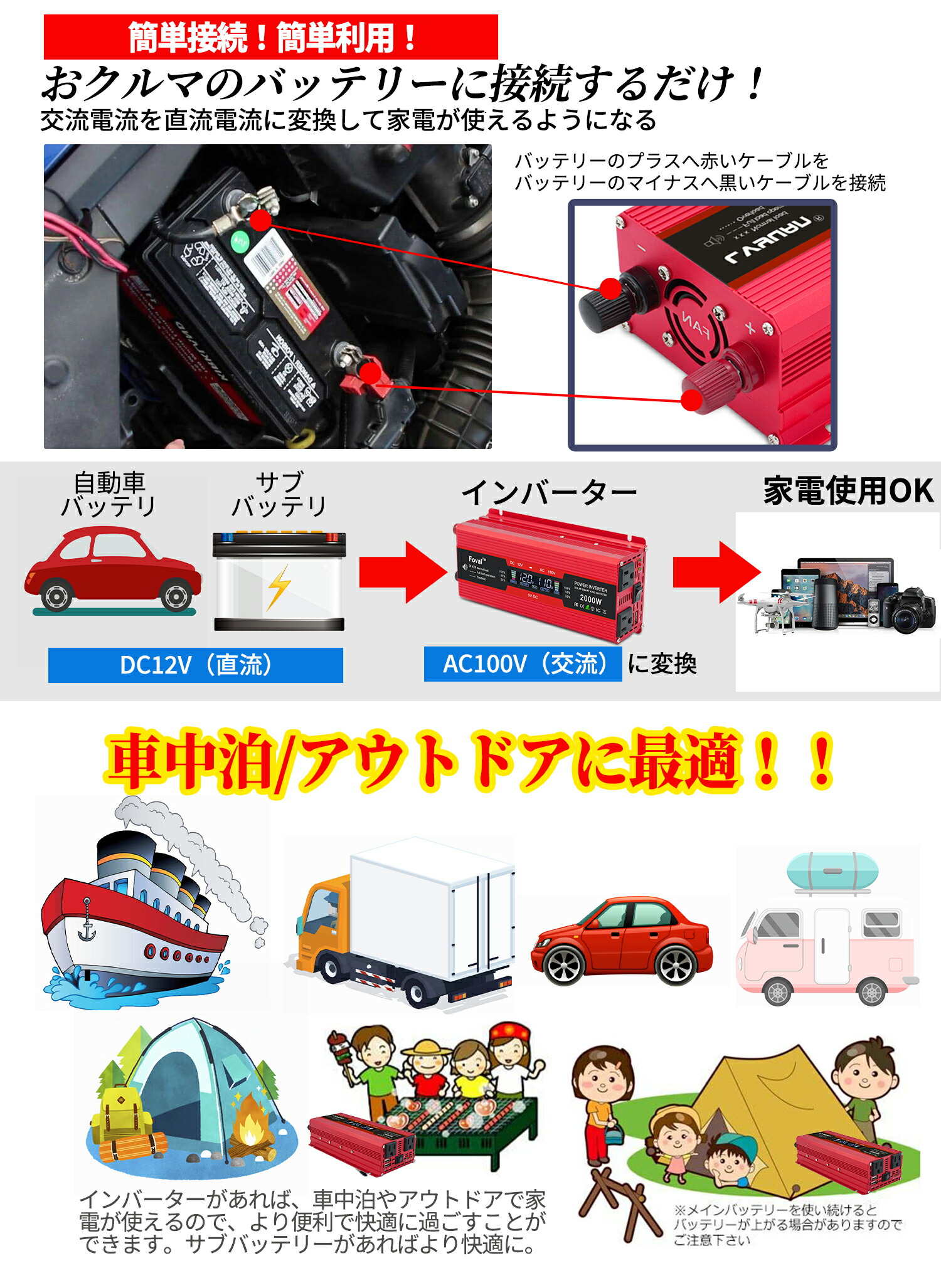 お試し価格！】 インバーター 12V 100v 1000W 最大2000W dcac 変換 修正波 カーインバーター シガーソケット コンセント キャンプ  車中泊グッズ スマホ充電 アウトドア 自動車 船 災害対策 地震 防災用品 planosdesaude.recife.br