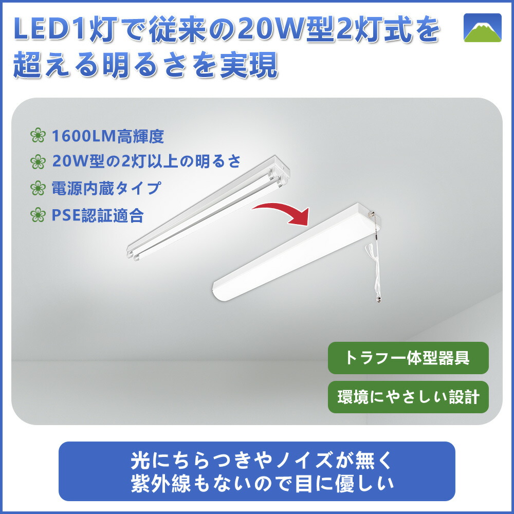 市場 LEDベースライト 一体型照明 色選択 20W型2灯式相当 直管蛍光灯 led20w2灯 器具一体型 10w 1600lm FL20Wx2相当  トラフ型 シーリングライト