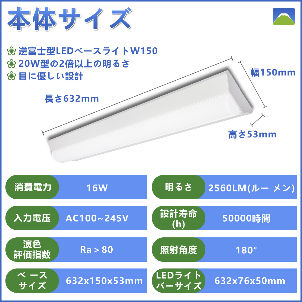 市場 逆富士形 シーリングライト LED蛍光灯器具一体型 LEDベースライト 逆富士型led照明器具 直付形 昼光色 2560lm 632mm 20W型 2灯式相当 16w 昼白色