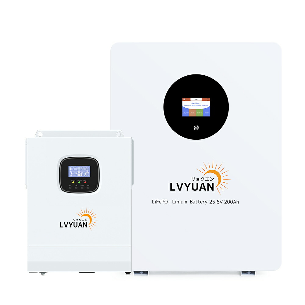 【クーポン適用で220,998円】 LVYUAN【セット】3kW ハイブリッド インバーター＋5.12kWhリン酸鉄リチウム電池 正弦波オフグリッドインバーター 48V対応 太陽光発電/ソーラーシステム/家庭用/キャンピング UPS機能搭載 ソーラーチャージインバーター 5年保証