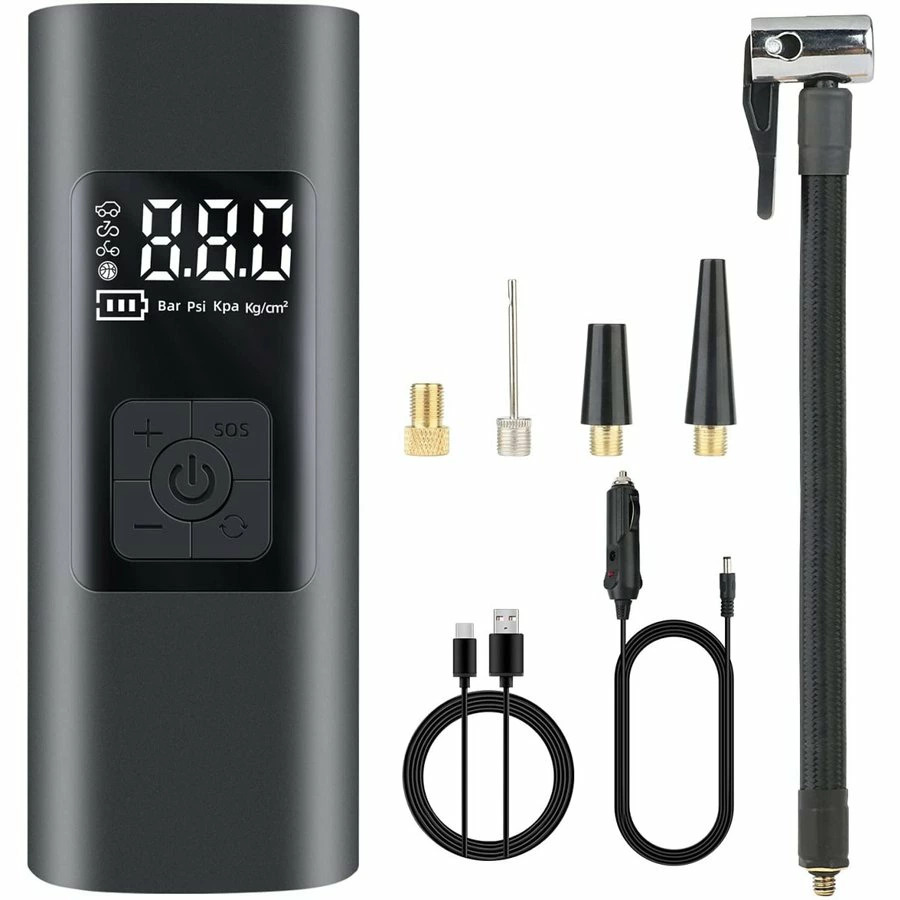 プレゼントを選ぼう 6000mah電動空気入れ 自転車 空気入れ タイヤエアーポンプ Type C充電式 エアーコンプレッサー 大型液晶画面150psiの急速なインフレ メモリ機能は自動的に閉じられsos 大容量収納袋付き 4バルブコンバーター 車 ロードバイク 浮き輪 ボール クロス