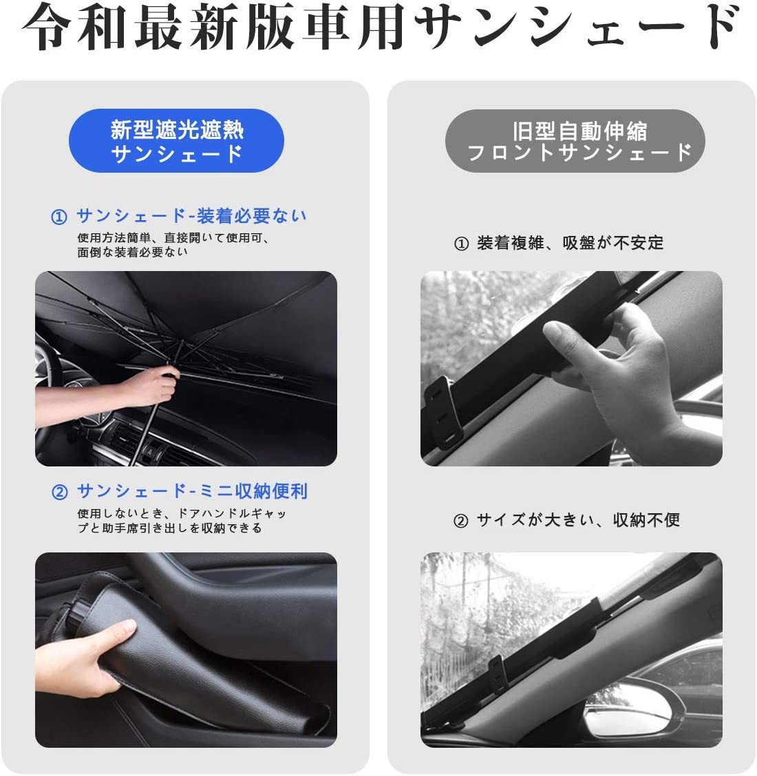 祝開店 大放出セール開催中 7 13 7 限定ポイント10倍 即納 22最新型 車用 サンシェード 車 傘式 車用パラソル フロントサンシェード 日よけ 折りたたみ 遮光 遮熱 放熱効果倍増 Uv紫外線カット 車中泊 仮眠 プライバシー保護 暑さ対策 簡単取付 中大型suv Mpv適用