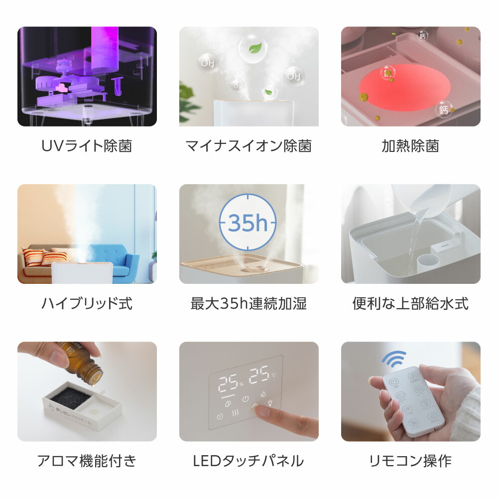 最大66%OFFクーポン ハイブリッド加湿器 超音波 加湿器 UV除菌 マイナスイオン除菌 高温除菌 フィルター浄化 大容量5L 次亜塩素酸水対応  上部給水式加湿器 上部給水型加湿器 アロマ対応 空気清浄 自動湿度調整 リビング 寝室 家庭 学校 老人ホーム 送料無料 xr-gsj02  fucoa.cl