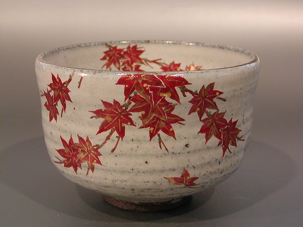 茶道具 抹茶茶碗色絵 紅葉京焼 中村清彩作