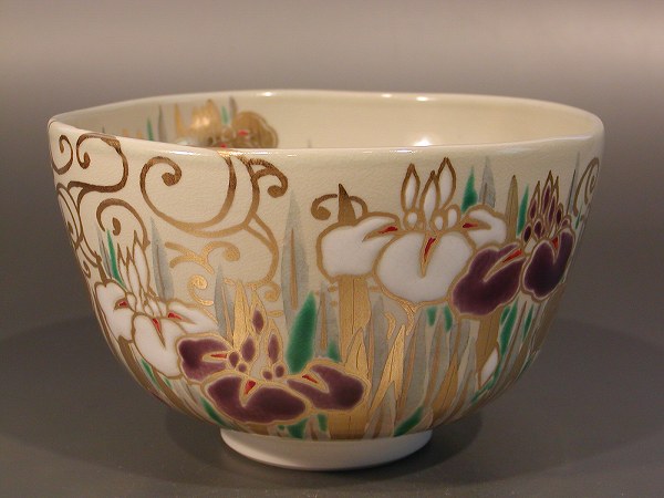 茶道具 抹茶茶碗 色絵 波兎、京焼 東福窯 中村能久（よしひさ）作 □