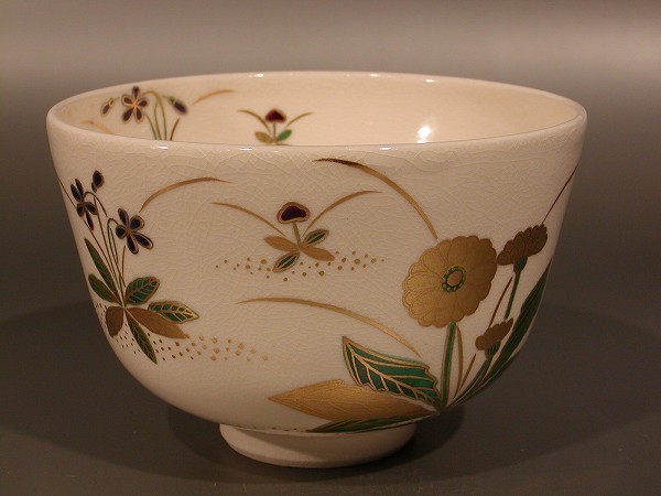 相模竜泉造 色絵 春蘭画 抹茶茶碗 茶道具 共箱 茶道具 抹茶茶碗 色絵 春蘭画、京都 相模竜泉作、桐共箱 新品