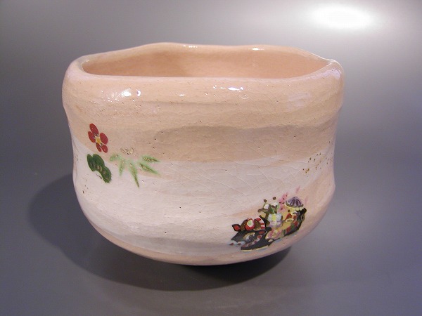 茶道具 抹茶茶碗白楽 飾りつけ牛、京都 吉村楽入作、桐共箱 新品。