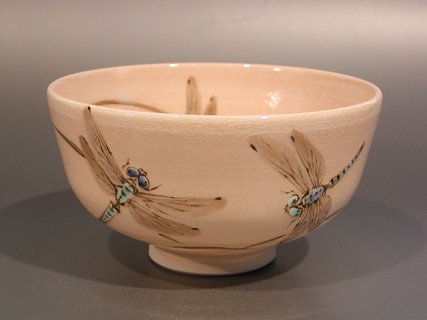 茶道具 抹茶茶碗蜻蛉（トンボ）絵京焼 山川敦司 作