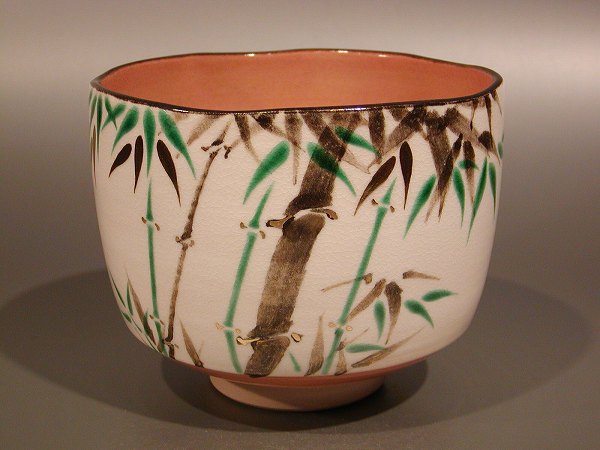 茶道具 抹茶茶碗彩画 笹竹の図京都 八代 高橋道八作