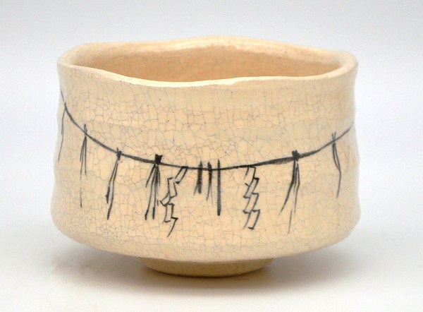 茶道具・茶器　抹茶茶碗 楽焼　しめ縄、 京都　吉村楽入作、 桐共箱　新品。