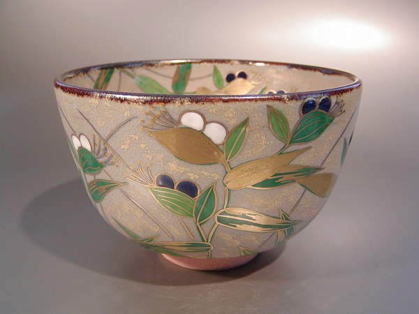 茶道具　抹茶茶碗 乾山写　露草（つゆくさ）、 京都　鈴木一点作、 桐共箱　新品。