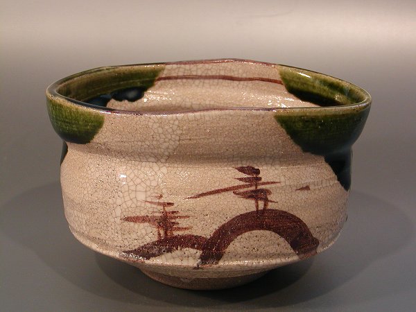 抹茶茶碗織部松本鉄山作｜佐藤大観堂