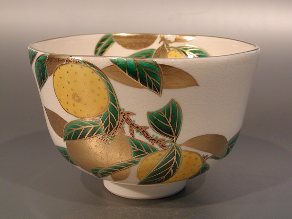 茶道具 抹茶茶碗 色絵 福寿草（ふくじゅそう）画、京都 相模竜泉