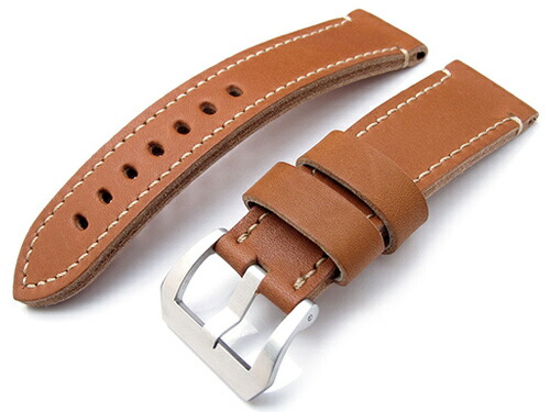 24mm MiLTAT 時計ベルト カシミアカーフ タン / ベージュステッチ パネライ44mm