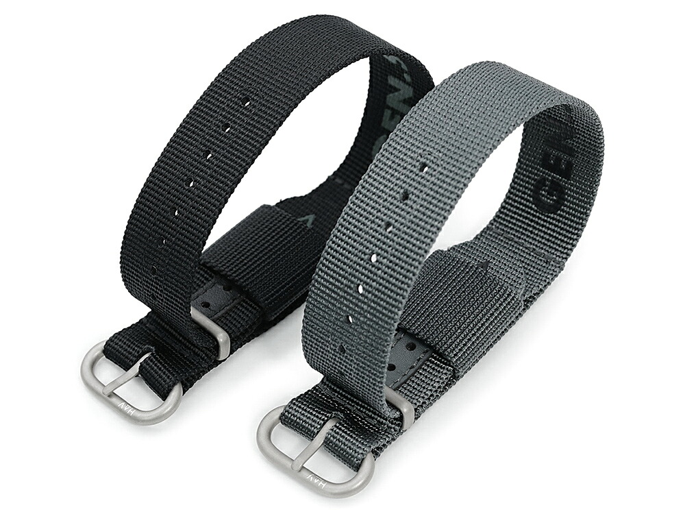 20mm HAVESTON 時計ベルト GEN.SERVICE バリスティックナイロン ブラック＋グレー 2本セット ビーズブラストバックル