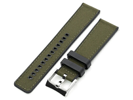 20mm MiLTAT 時計ベルト セイルクロス FKMラバー ミリタリーグリーン ストレートエンド クイックリリース