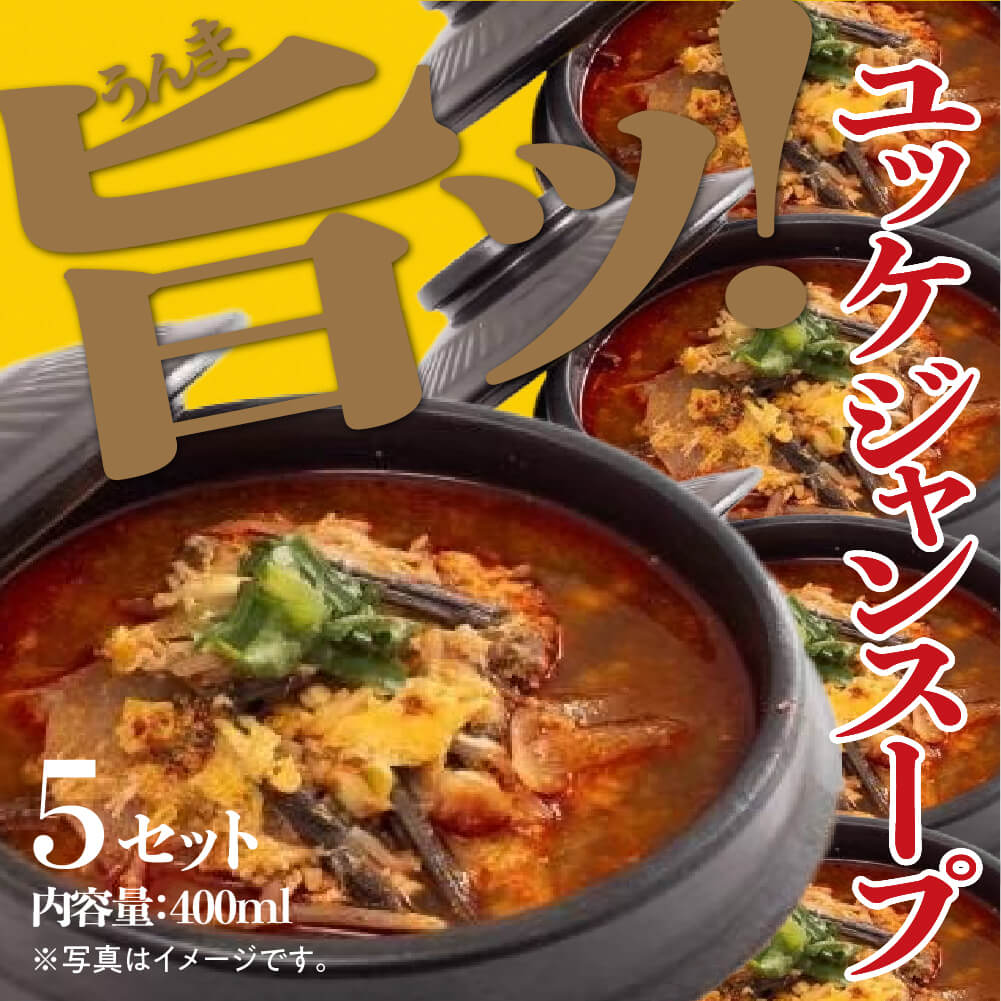 《自家製/冷凍》 ユッケジャンスープ (具材タップリ＆済州島韓国コサリ入り) 400ml×5セット 韓国スープ 無添加 黒毛和牛テール牛脂使用 令和の虎 お土産 【済州島テールスープ店】