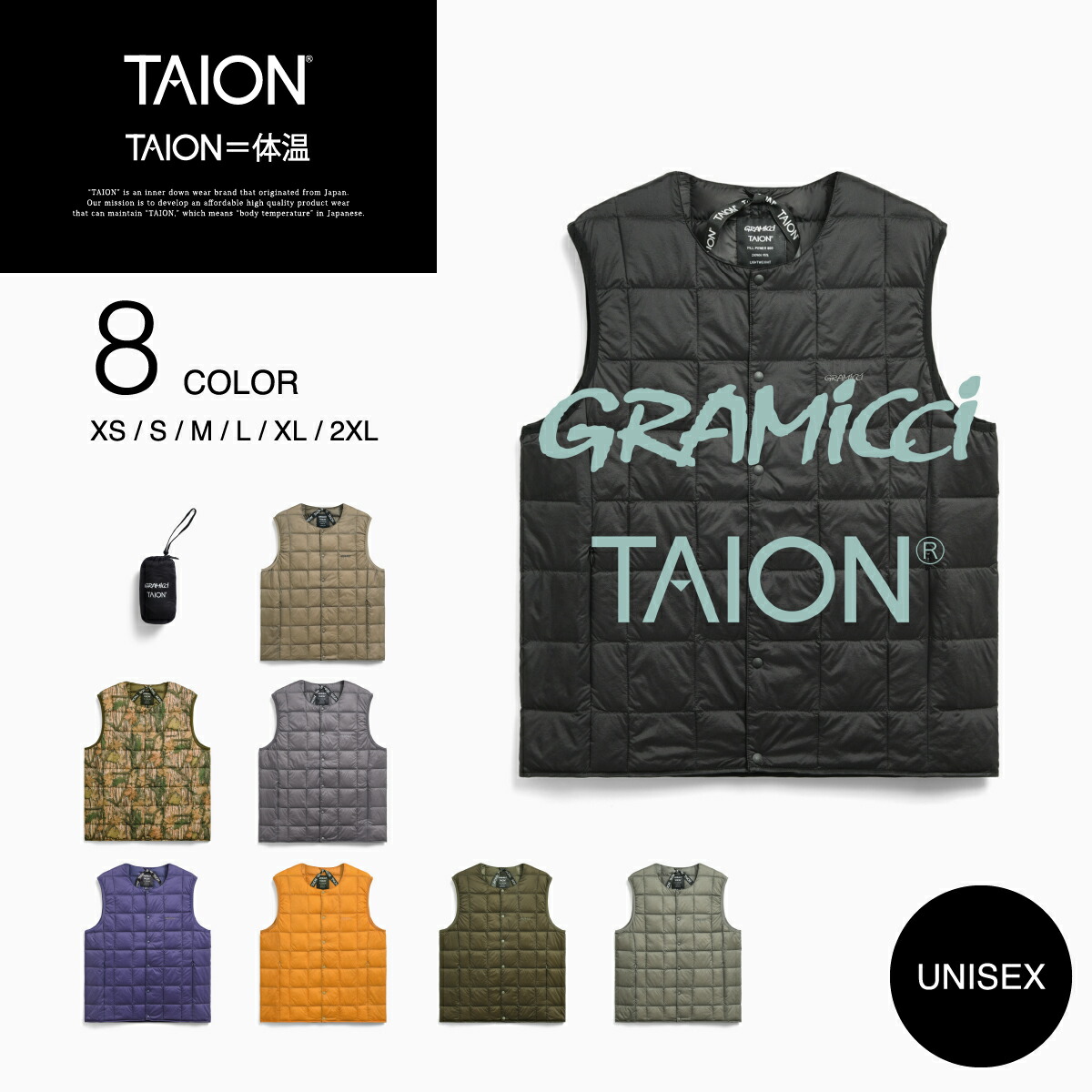 【公式】TAION (タイオン) GRAMICCI (グラミチ) クルーネック ダウンベスト メンズ レディース (G3FU-J100-TG)