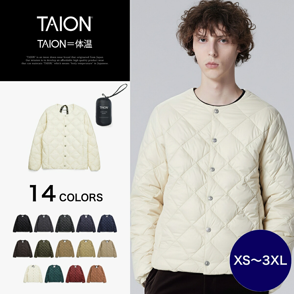 【公式】TAION（タイオン）シティ クルーネック ダウンジャケット メンズ(TAION-104BCI)