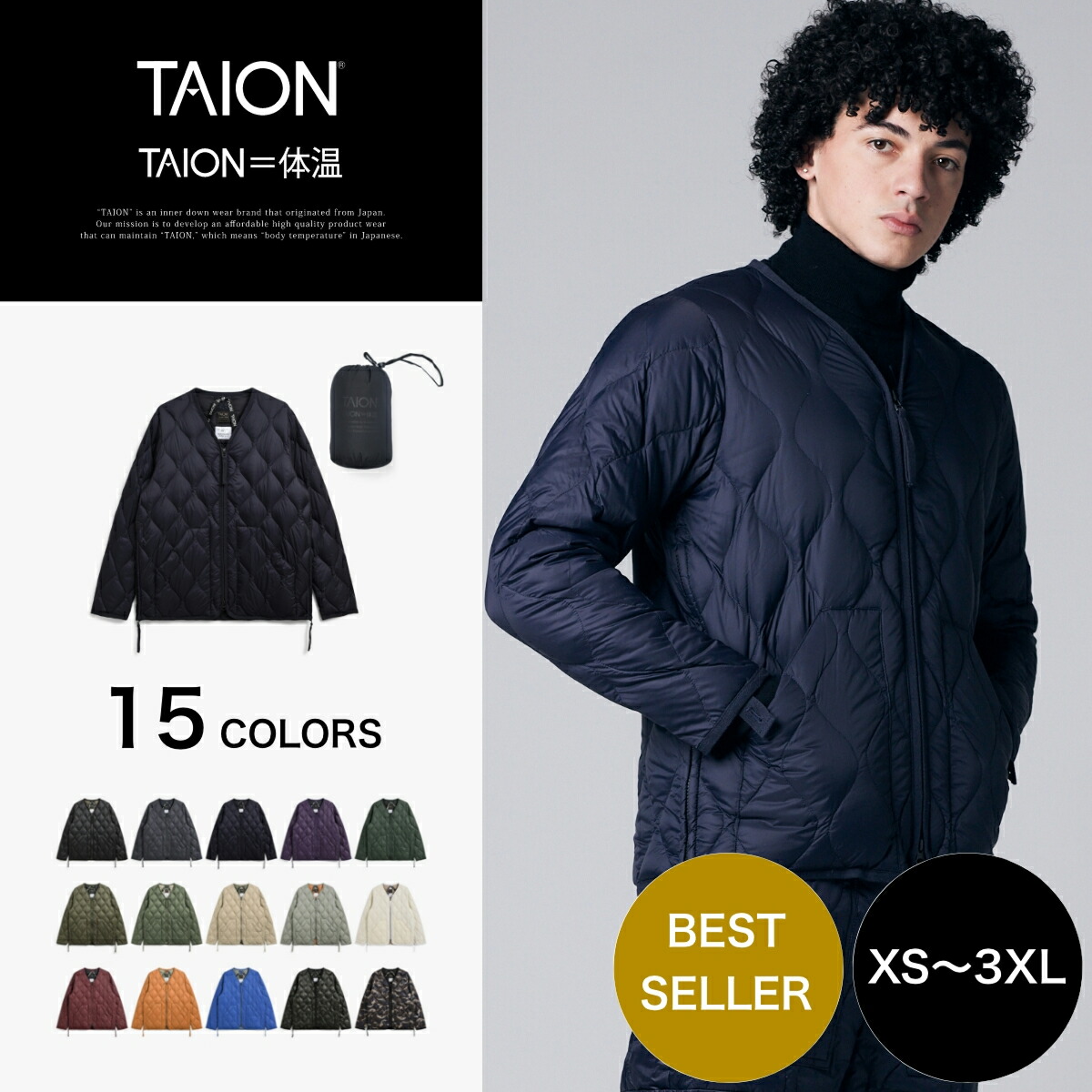TAION Wジップダウンジャケット ブルゾン 101ALSZML-1 黒 TAION（タイオン） ダウンジャケット 101alszml-1 Taion ミリタリー V