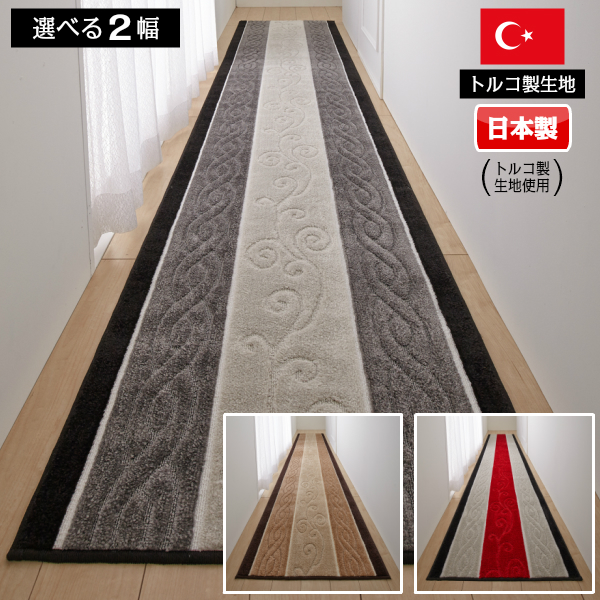東京廊下敷き 80×600cm 色-グリーン /ベルギー製 ウィルトン織り クラシックデザイン 絨毯 廊下用マット カーペット一般
