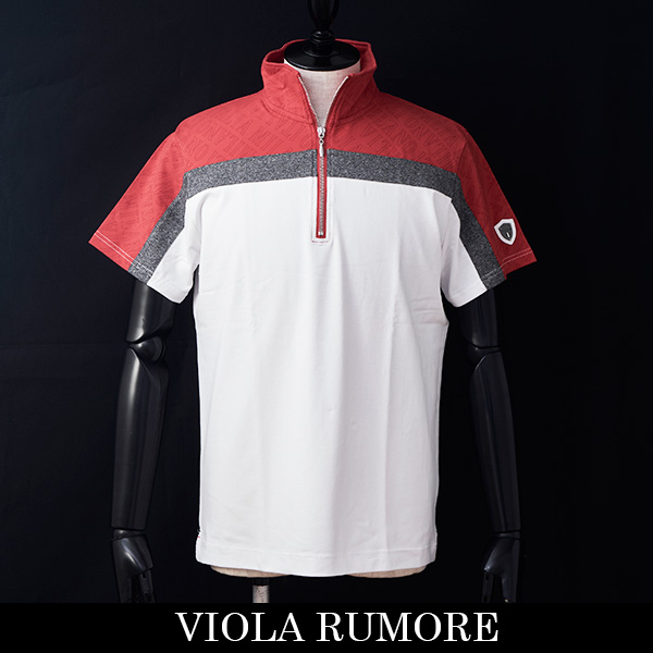 Viola Rumore ヴィオラルモア ジップアップハイネック半袖ポロシャツレッド ホワイトa Butlerchimneys Com