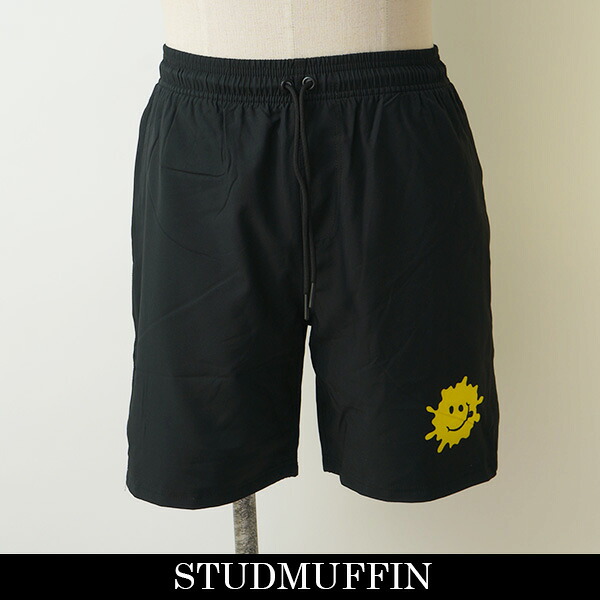 STUD MUFFIN(スタッドマフィン)ショートパンツハーフパンツストレッチサテン ステッカーコラージュボードショーツブラック514 06279