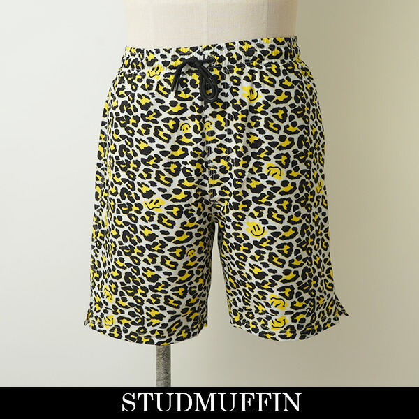 STUD MUFFIN(スタッドマフィン) ショートパンツ ハーフパンツ ストレッチサテン スマイリーレオパードボードショーツ イエロー系 514 06280