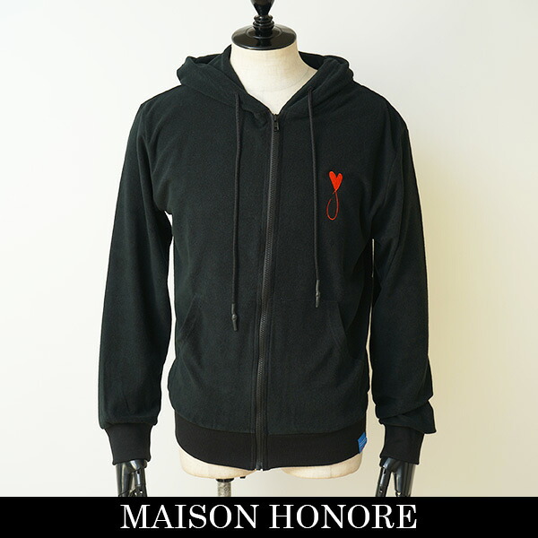 MAISON HONORE(メゾンオノレ）ジップアップパーカーブラックPLZPK PILEZIP PARKA