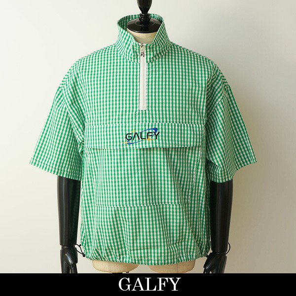 GALFY(ガルフィー) ハーフジッププルオーバー 宇宙犬半袖チェックアノラック グリーン系 152042