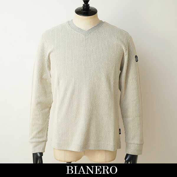 BIANERO(ビアネロ)Vのど首ロングＴシャツ薄墨色245 5172