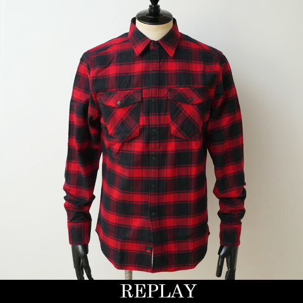 REPLAY(リプレイ) コットンチェックシャツ レッド×ブラック M4151R 000 52830 020