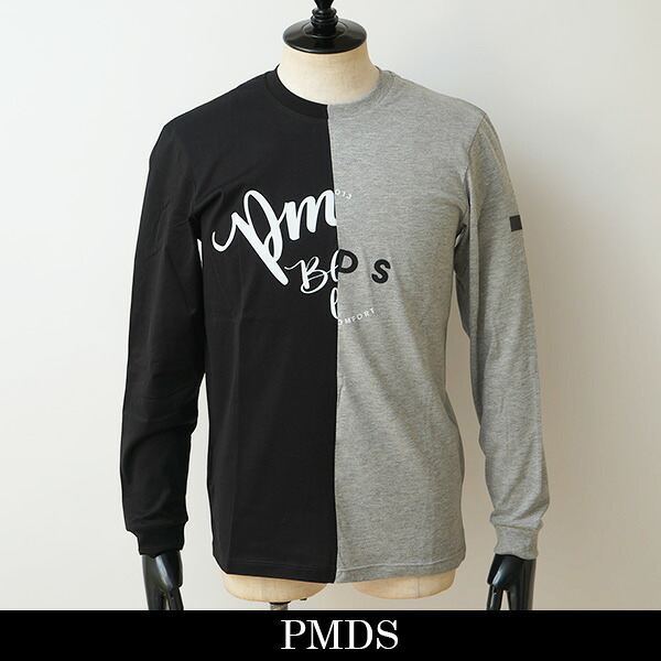 P.M.D.S.(ピーエムディーエス) ロングTシャツ 長袖Tシャツ ブラック×グレー F26TSL306