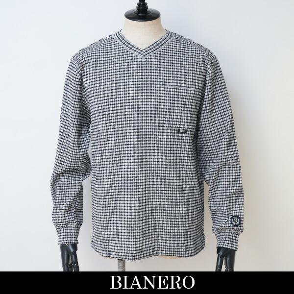 BIANERO(ビアネロ) VネックロングＴシャツ ホワイト×ブラック 246 5172 13,500円
