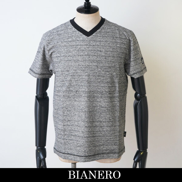 BIANERO(ビアネロ)V素っ首半袖プルオーバー薄墨色246 5571 15