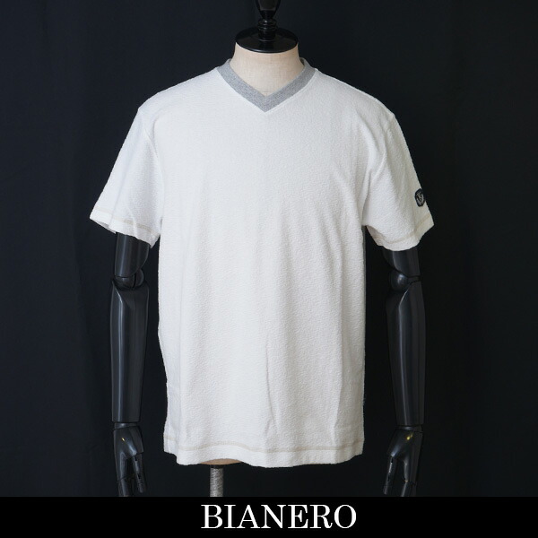 BIANERO(ビアネロ)V素っ首半袖プルオーバー白いこと246 5571 11