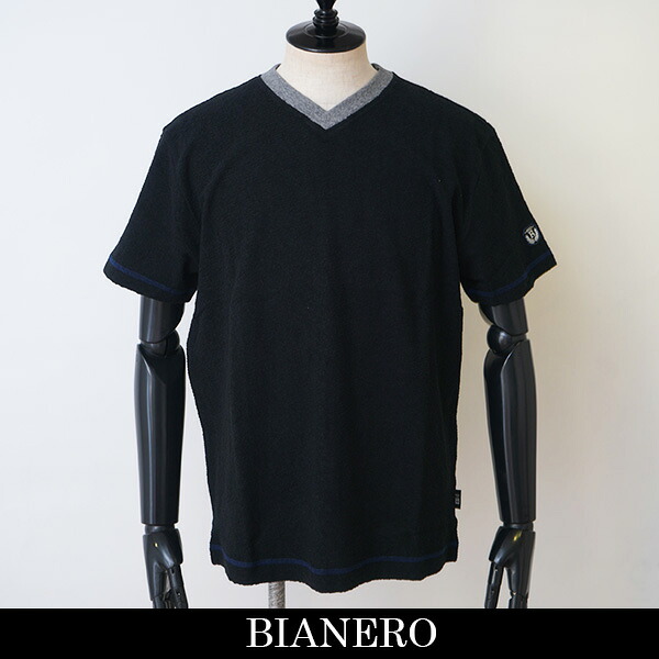 BIANERO(ビアネロ)V素っ首半袖プルオーバー黒いこと246 5571 17