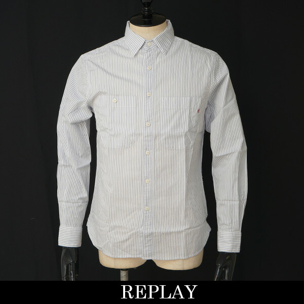 REPLAY(リプレイ)カジュアルストライプシャツブルー系M4138A 000 52880｜インポートshop ＴＡＩＳＥＩＤＯ