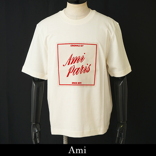 AMI ALEXANDRE MATTIUSSI(意中の女)AMI PARIS(意中の女パリス)半袖プルオーバー白いこと皮膚軟化剤UTS385 726