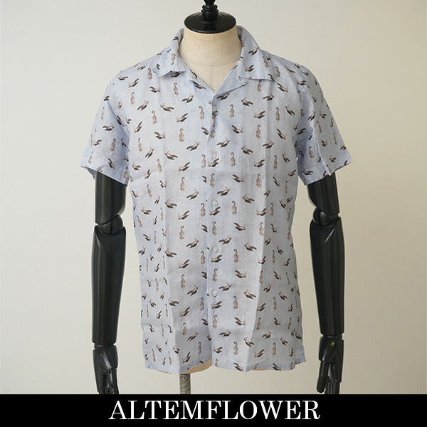 ALTEM FLOWER(アルテムフラワー)半袖カジュアルシャツサックス系F22.6M.HA11.M.9243