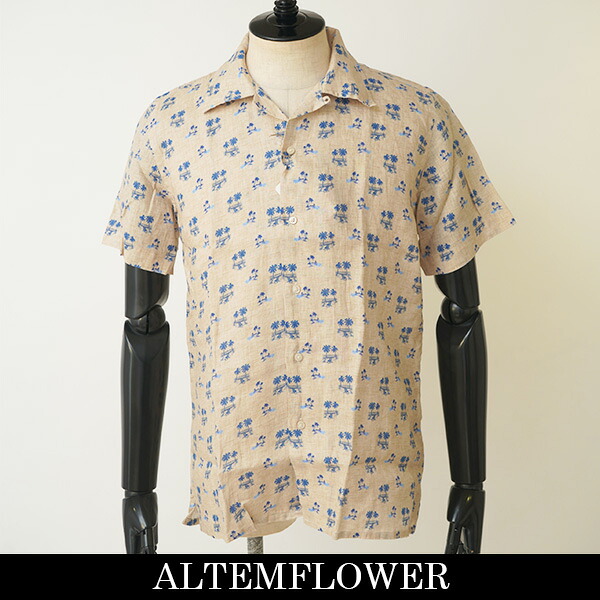 ALTEM FLOWER(アルテムフラワー)半袖カジュアルシャツベージュ系F22.6M.HA11.M.9243